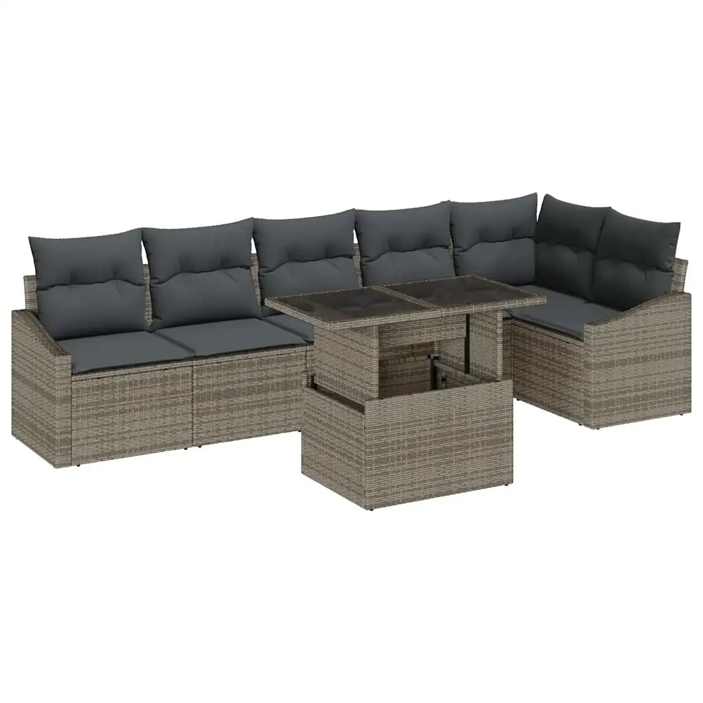 Set Divano da Giardino con cuscino 7 pcs Grigio polyrattan