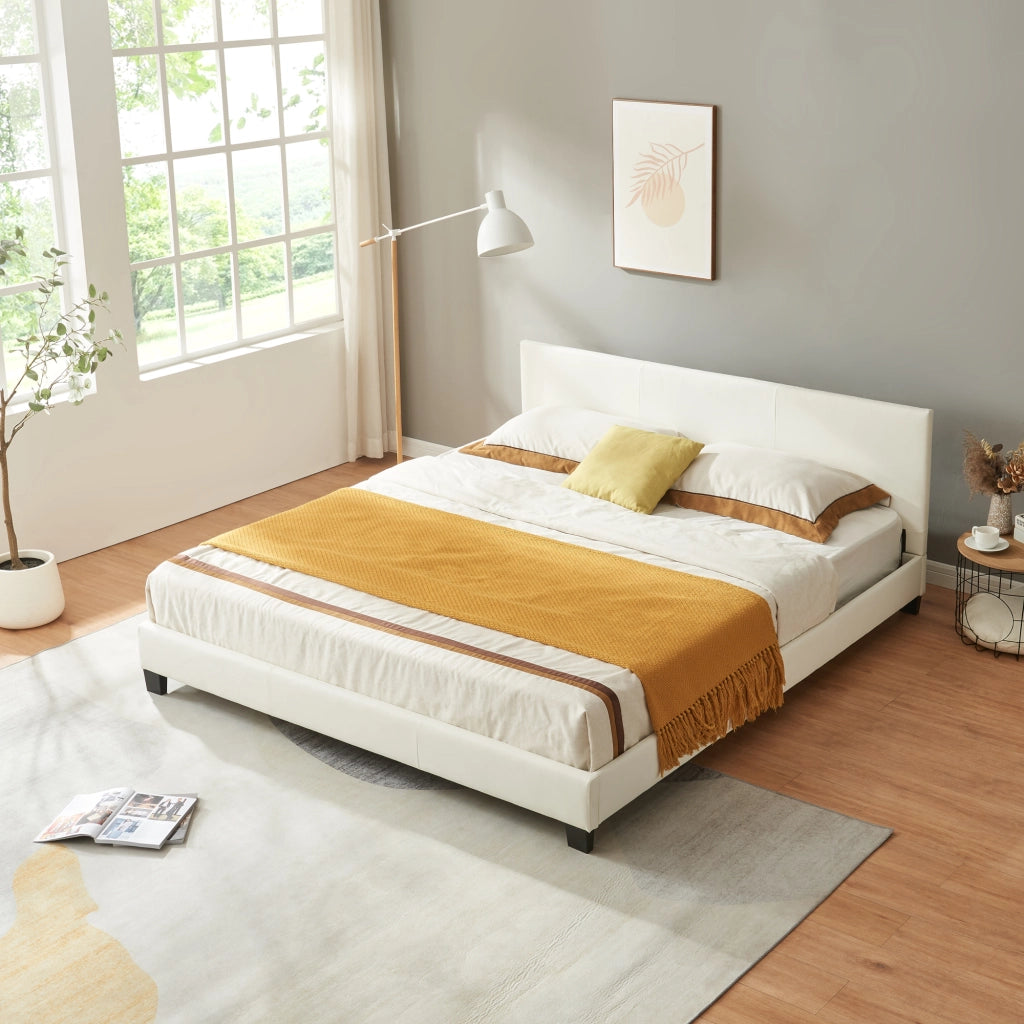 Letto Matrimoniale a Testiera Alta Letto a 2 Piazze 160x200 cm Rivestimento in Similpelle Bianco Corium