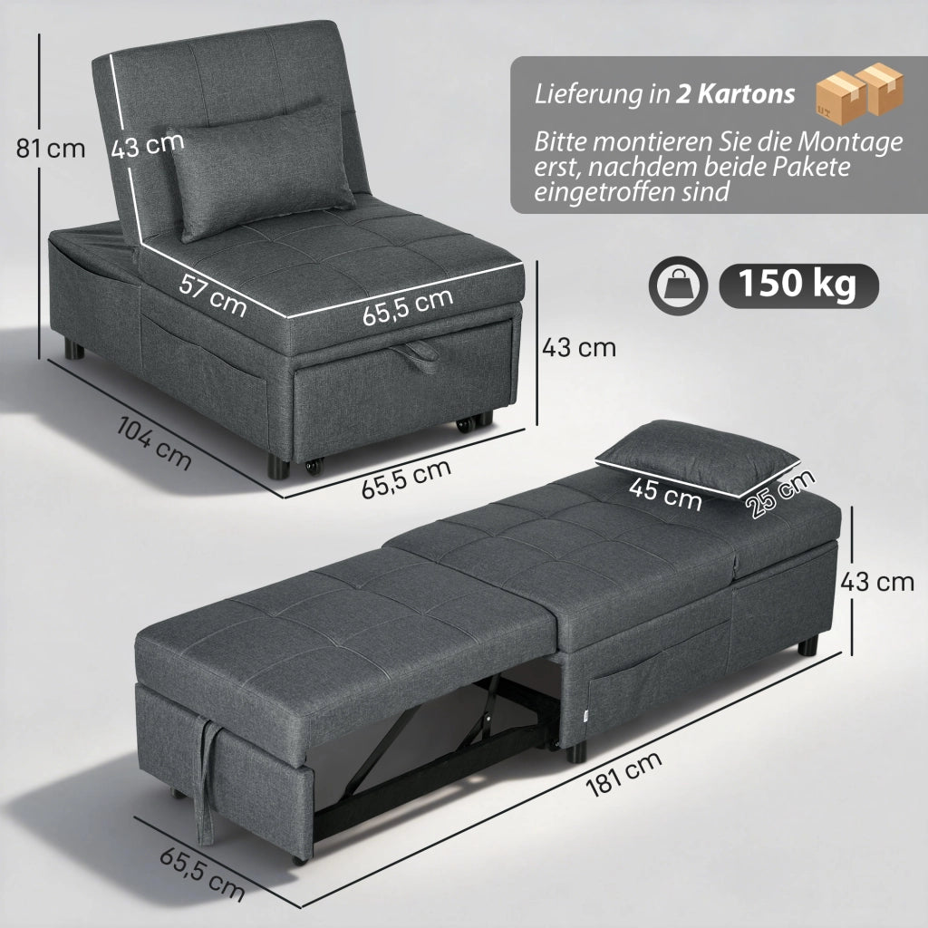Divano letto reclinabile 2 posti ¨C Minimal ¨C Grigio