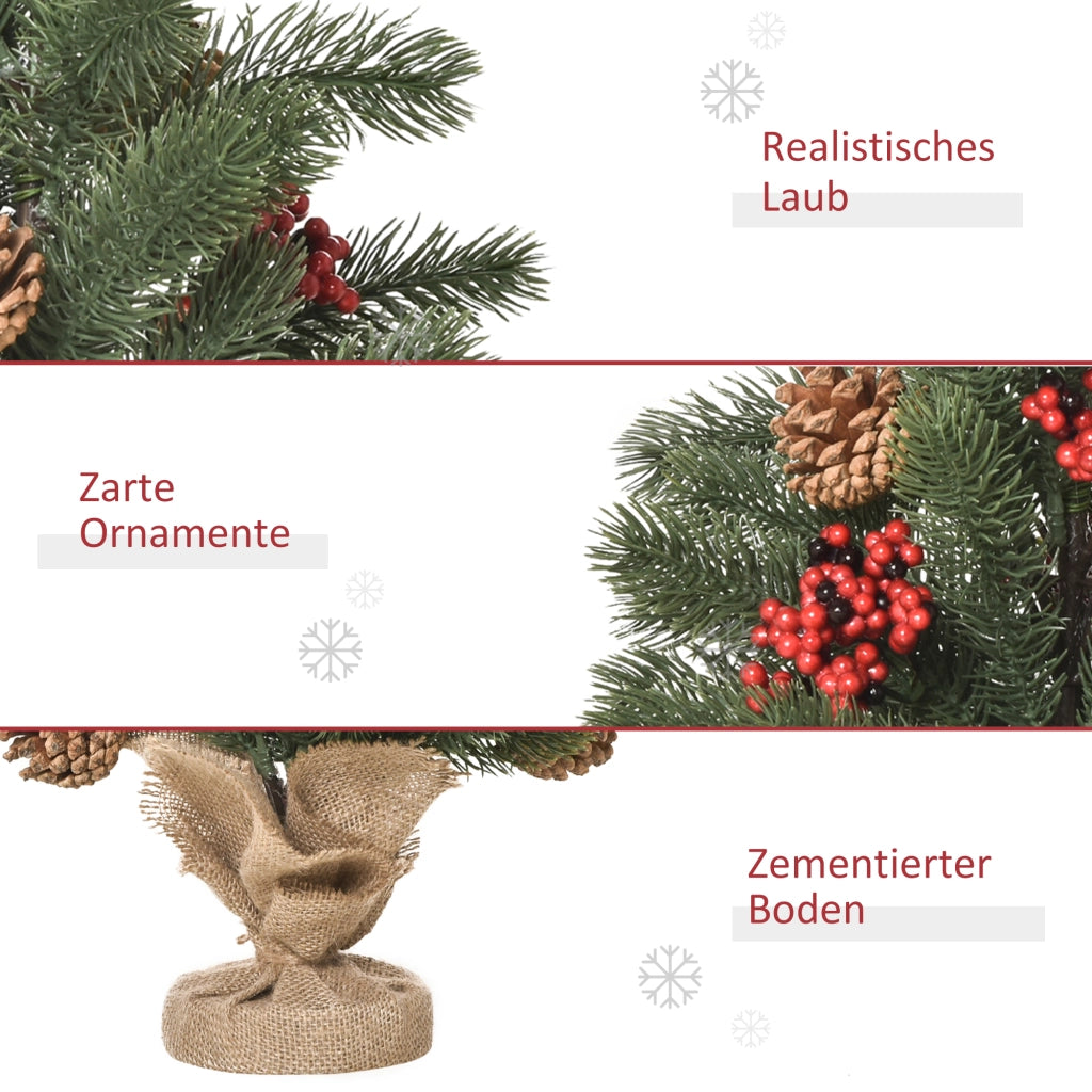 Albero di Natale artificiale in abete da 50 cm con 55 rami, 4 bacche rosse e 4 pigne, base stabile in PE e cemento, ?28 x 50 cm