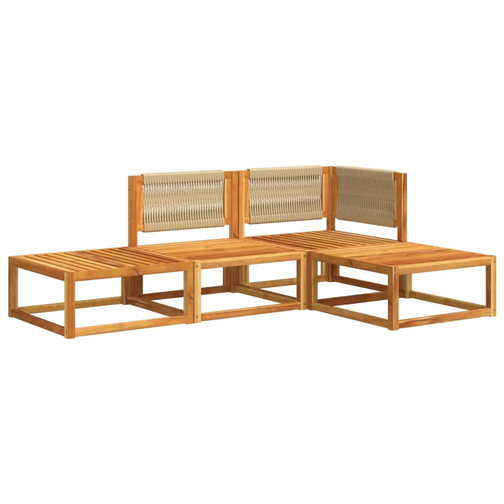 Set di divani da giardino 4 pezzi con cuscini in legno di acacia e corda