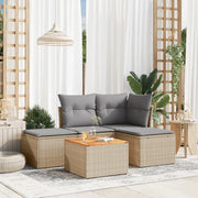 Set Divano da Giardino 5 pz con Cuscini Beige in Polyrattan