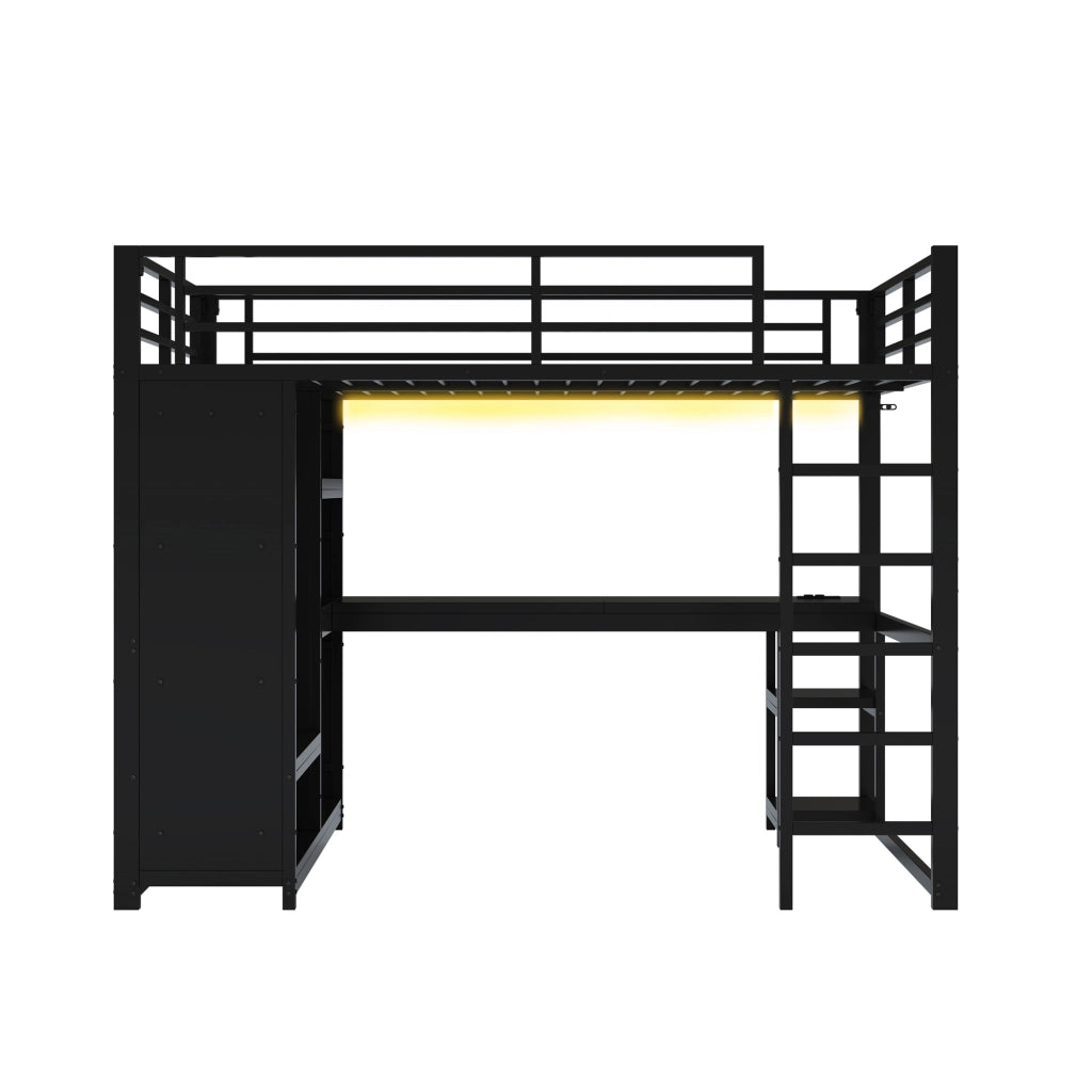 Letto a soppalco gaming 140x200 - Zephmum - LED, scrivania, armadio