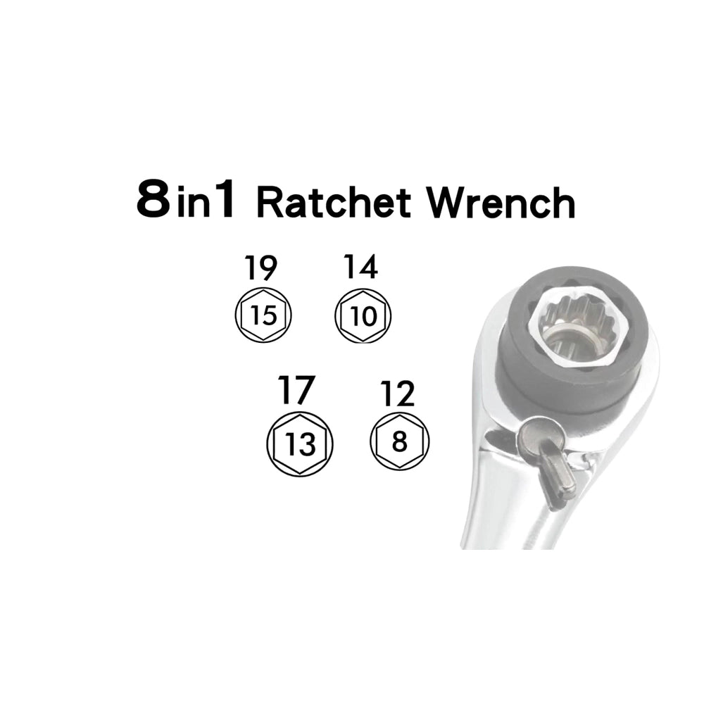 CHIAVE A CRICCHETTO REVERSIBILE 90 DENTI Cr-V 8 IN 1 DA 8mm a 19mm AIRTEC