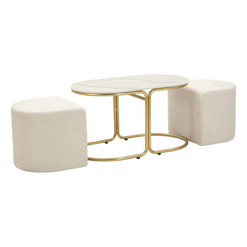 Tavolo Da Caffe' Con 2 Puff Relax cm 79x45x44-42x37x37