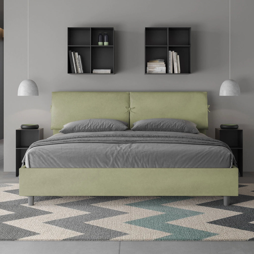 BS COM Letto matrimoniale king size con rete imbottito 200x210 microfibra tè verde