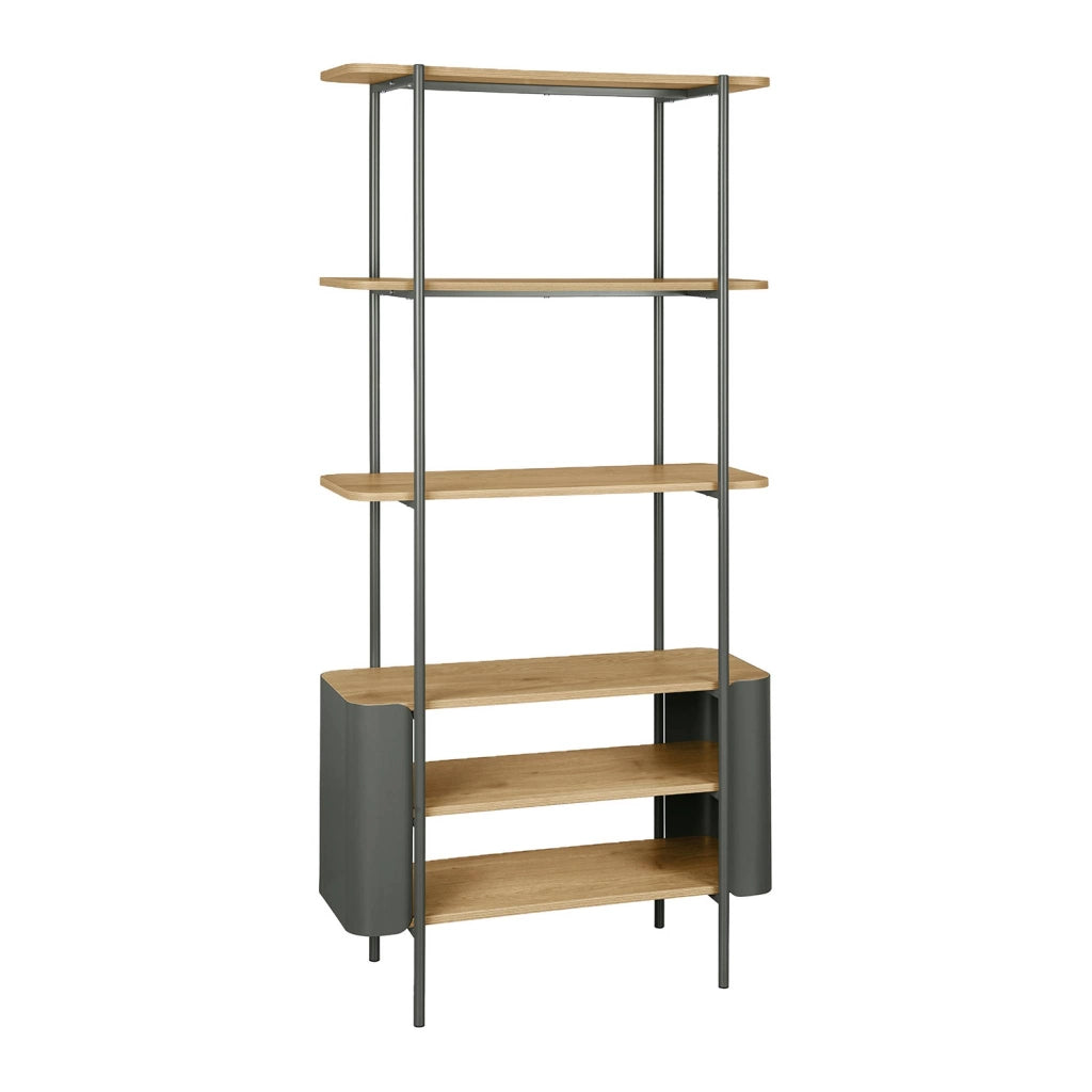 Libreria in metallo curvato e legno a 6 livelli, verde