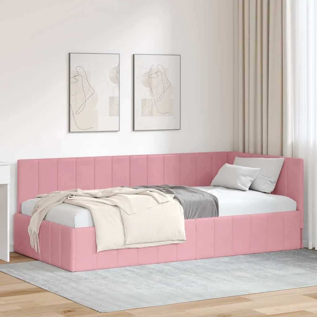 Cornice del letto ad angolo Rosa 100 cm x 200 cm Velluto