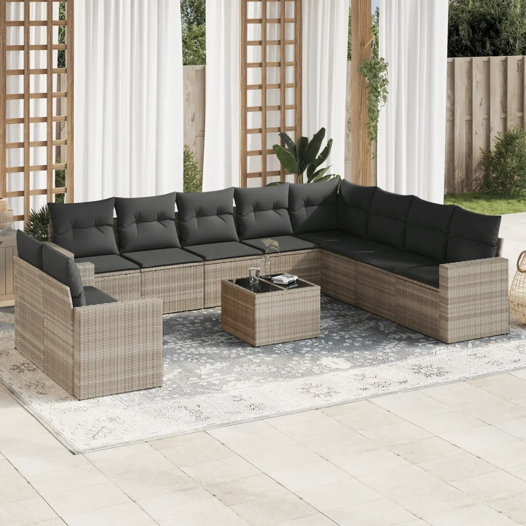 Set Divani da Giardino 11 pz con Cuscini in Polyrattan Grigio 3251519
