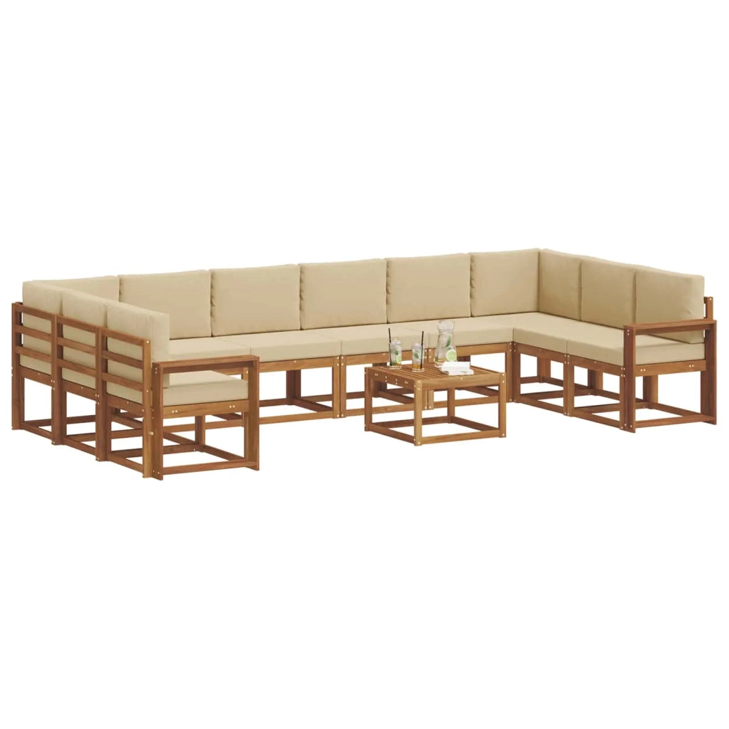 Set di divani da esterno con cuscino 11 pcs Naturale e Beige 3367096