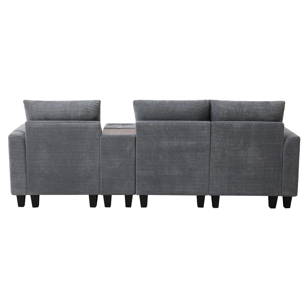 Divano angolare a L - Xylo - Velluto, console con USB, ripostiglio, grigio