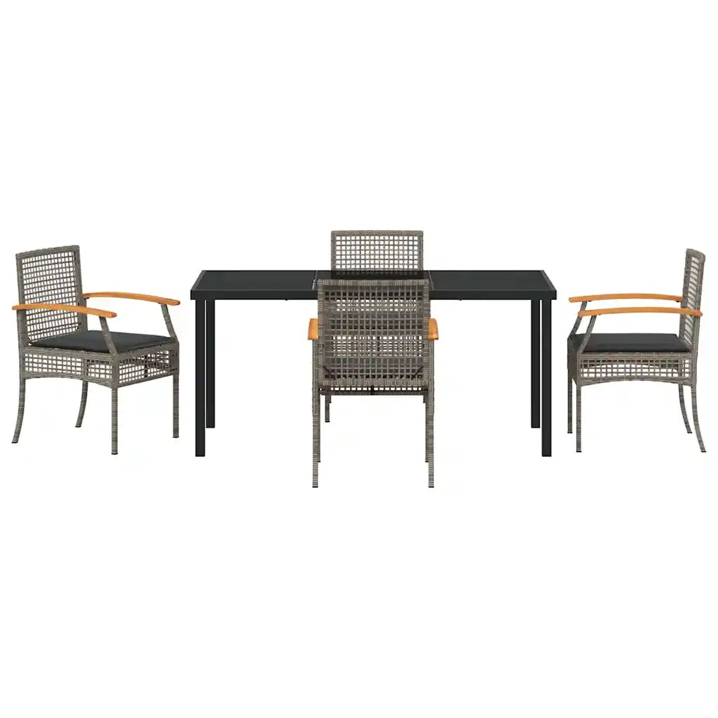 Set da Pranzo per Giardino 5 pcs Grigio polyrattan