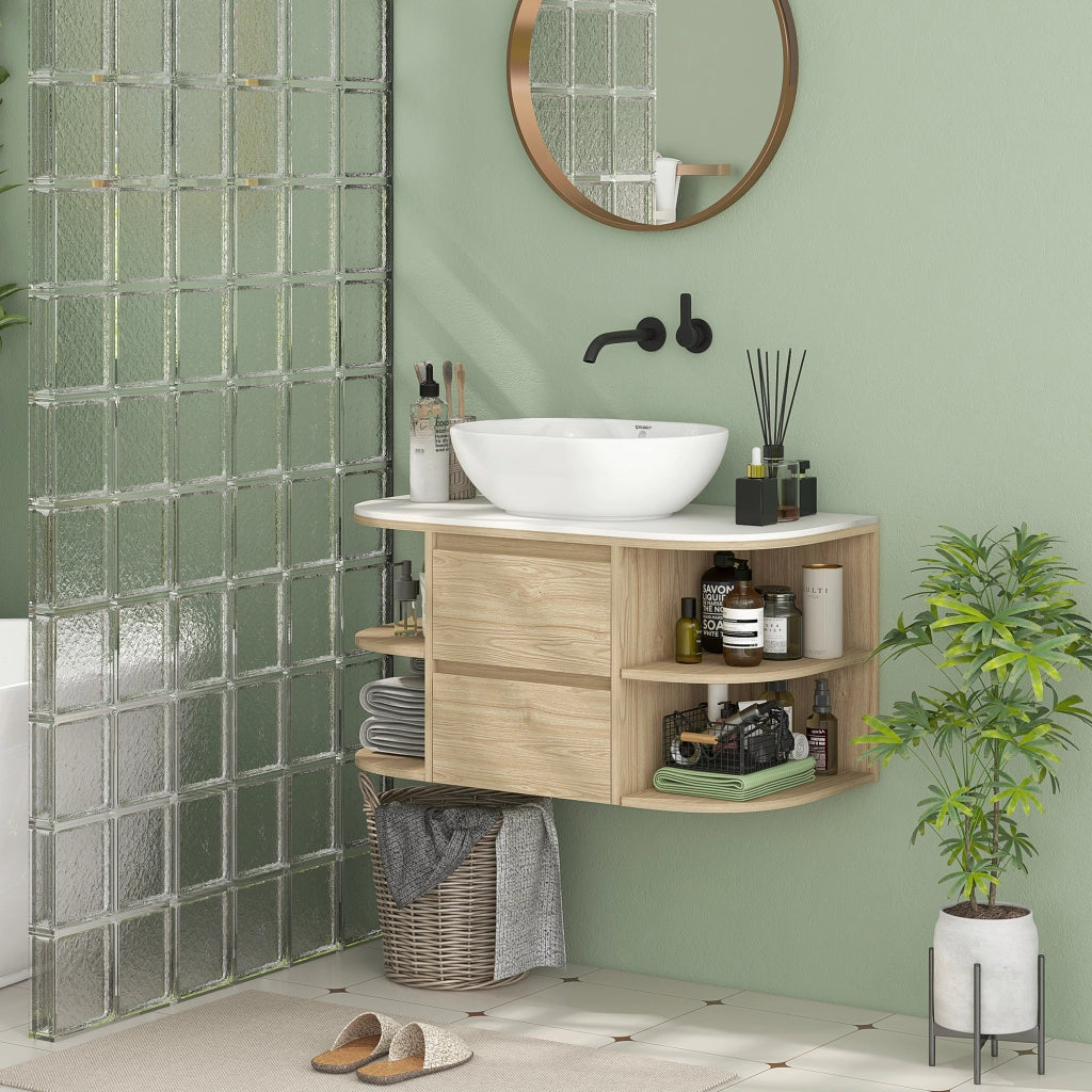 Mobiletto Sottolavabo Sospeso con Cassetti e Ripiani ¨C zephmum ¨C Marrone