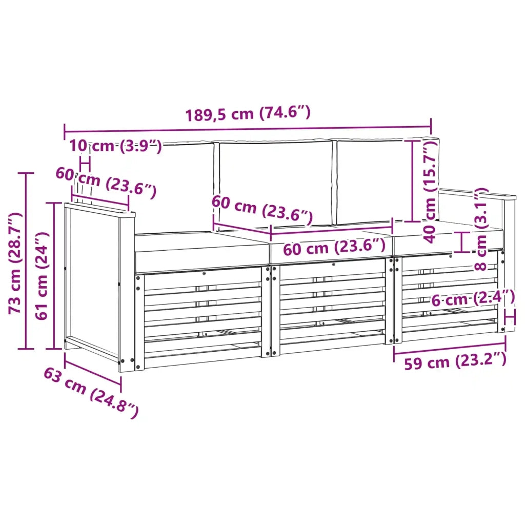Set divani 3 pz Legno di Acacia Massello 3383968