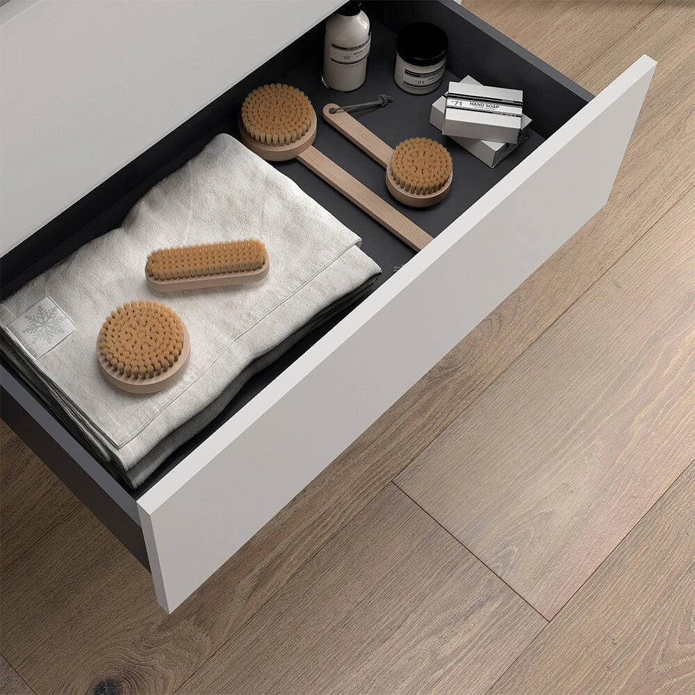 Mobile bagno sospeso 80 cm bianco lucido con top per lavabo da appoggio Gaya