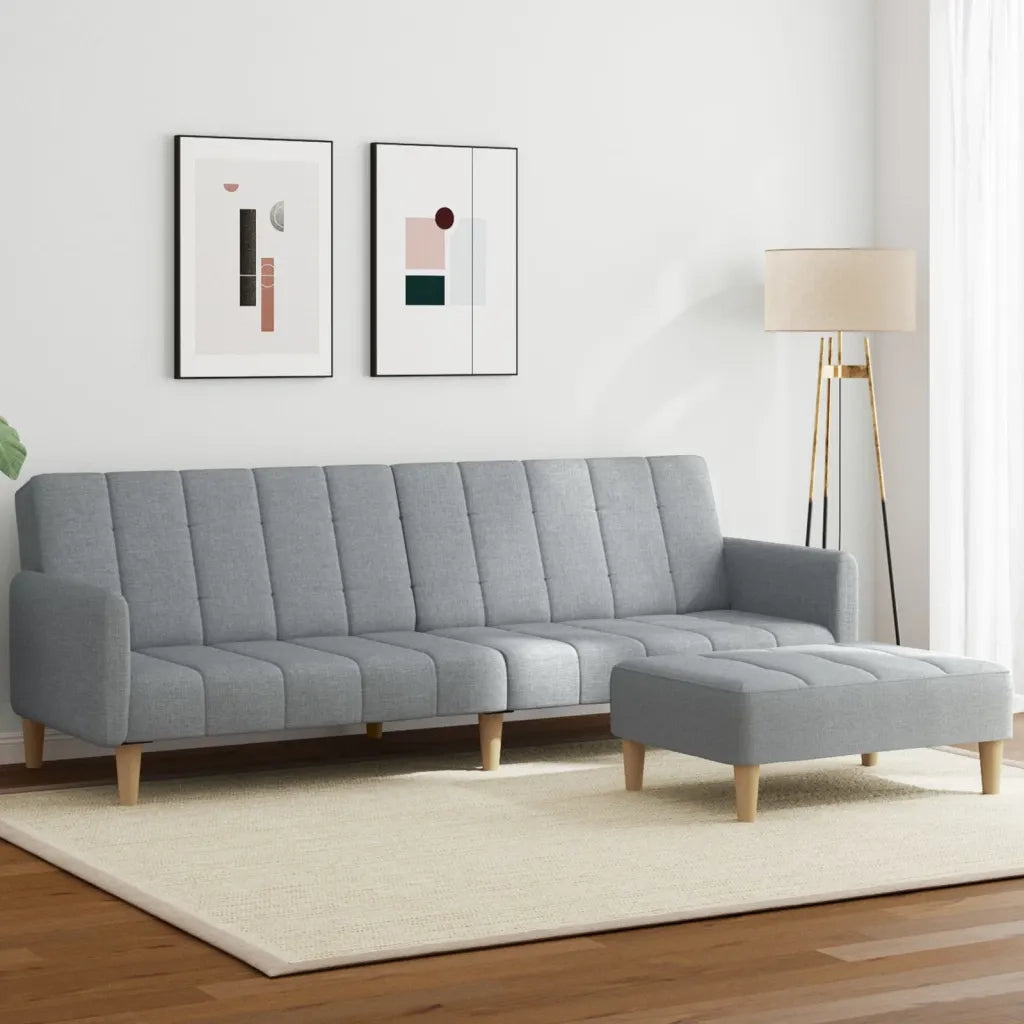 Divano Letto a 2 Posti con Poggiapiedi-Sofa Letto 2 Posti-Daybed Grigio Chiaro in Tessuto 570962