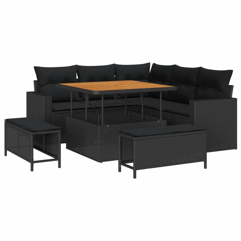 Set Divano da Giardino con cuscino 9 pcs Nero polyrattan 3363554