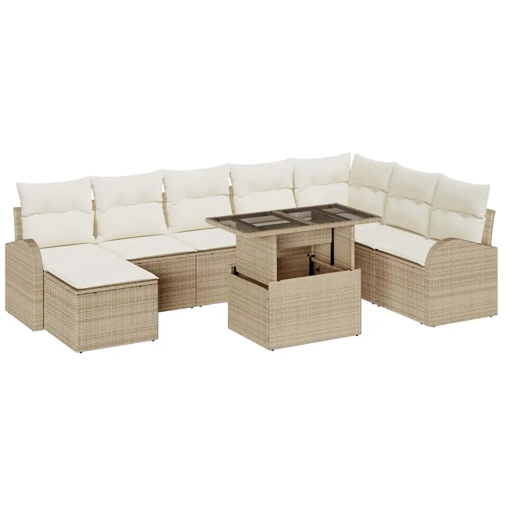 Set Divano da Giardino 9 pcs Beige e Crema polyrattan
