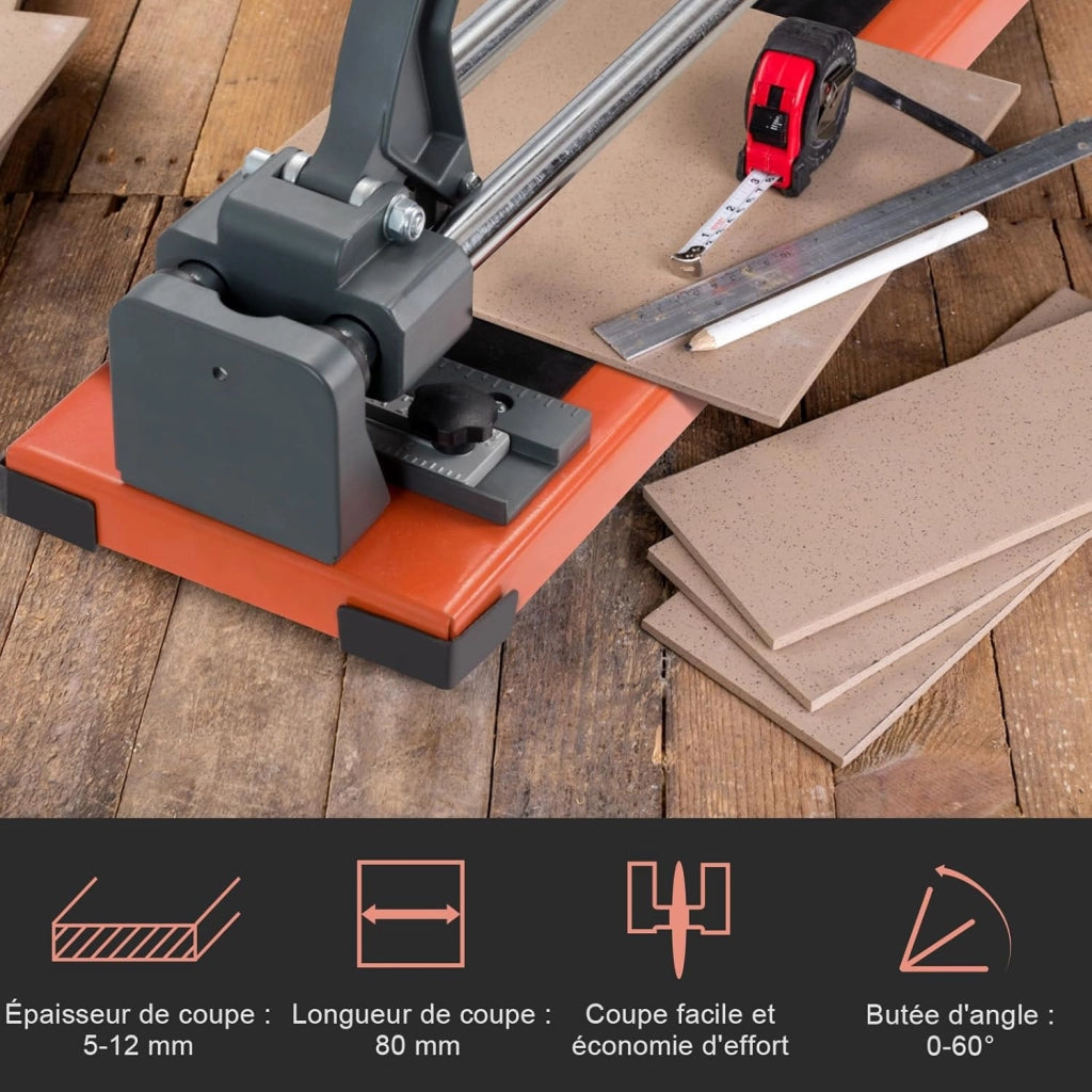 Tagliapiastrelle 800 mm, tagliapiastrelle a doppio binario manuale, battuta angolare 0°-60°, spessore di taglio 5-12 mm, strumento per piastrelle con scala e tappetino antiscivolo
