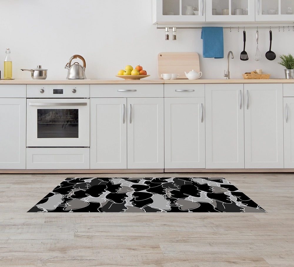 Tappeto Cucina Antiscivolo Made in Italy Passatoia Antimacchia Multiuso Corridoio Soggiorno Lavabile in Lavatrice - 50x500 - Face nero