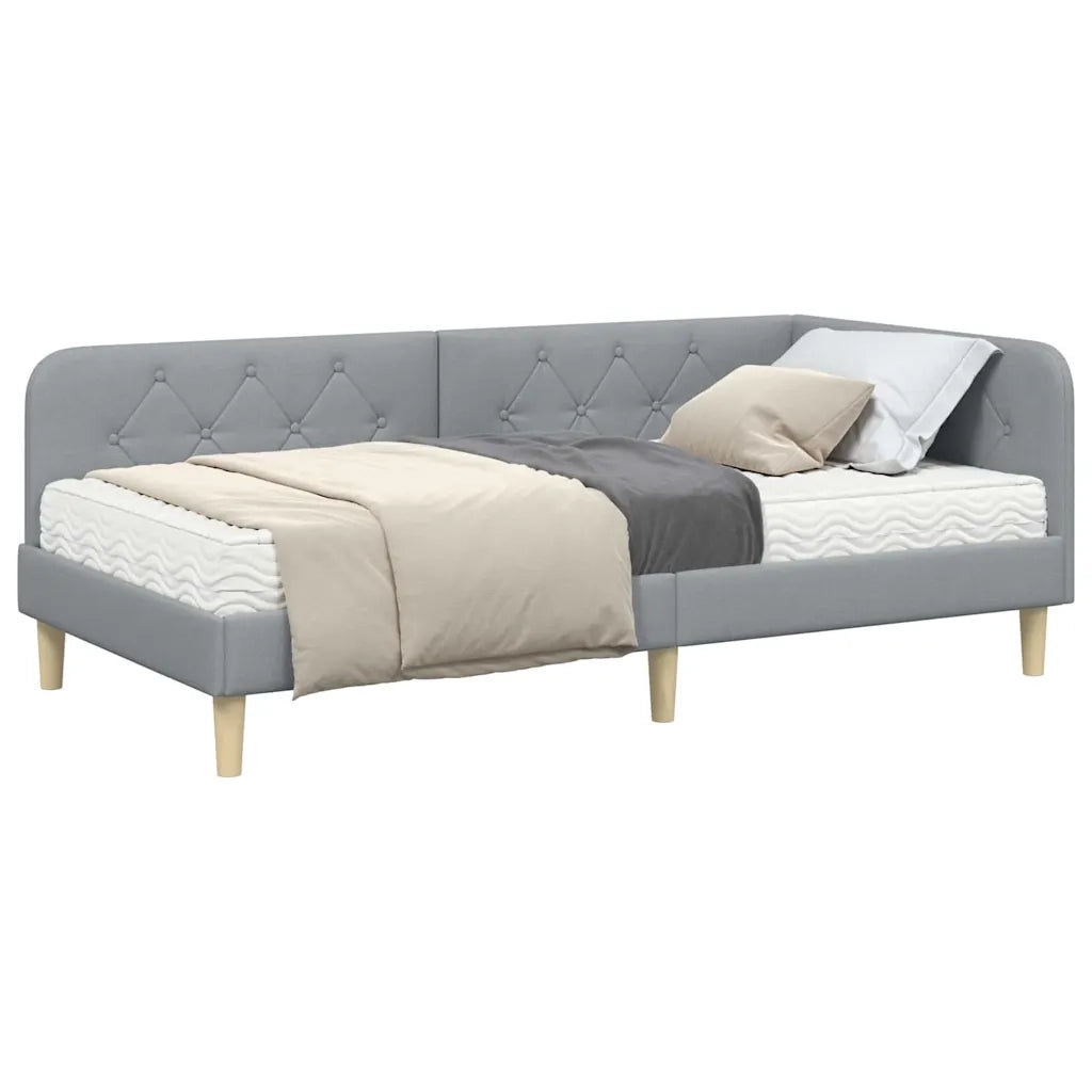 Cornice del letto ad angolo Grigio chiaro 90 x 190 cm Tessuto