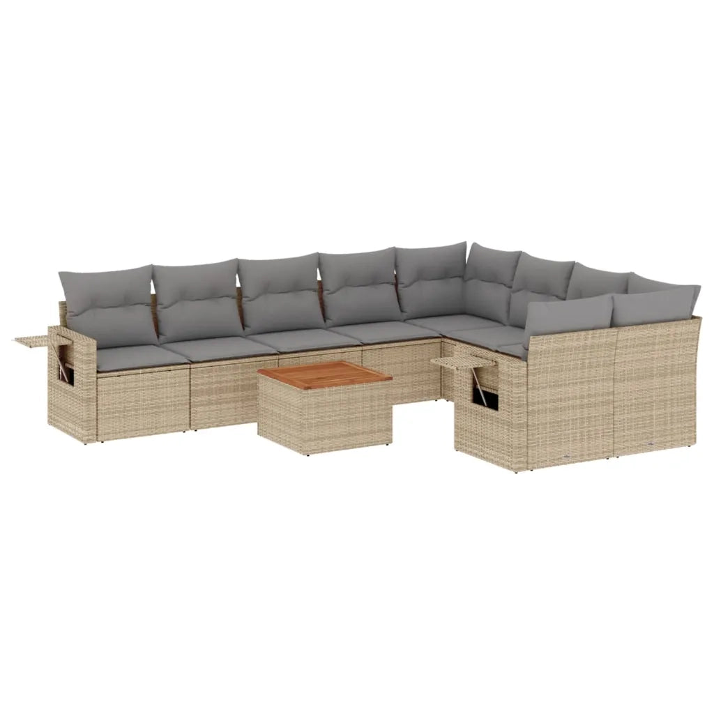 Set Divano da Giardino 10 pz con Cuscini Beige Misto Polyrattan
