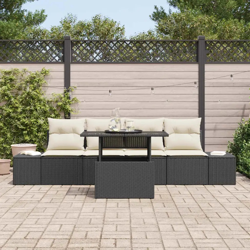 Set di divani con cuscino 5 pcs Nero e Crema polyrattan 3349083