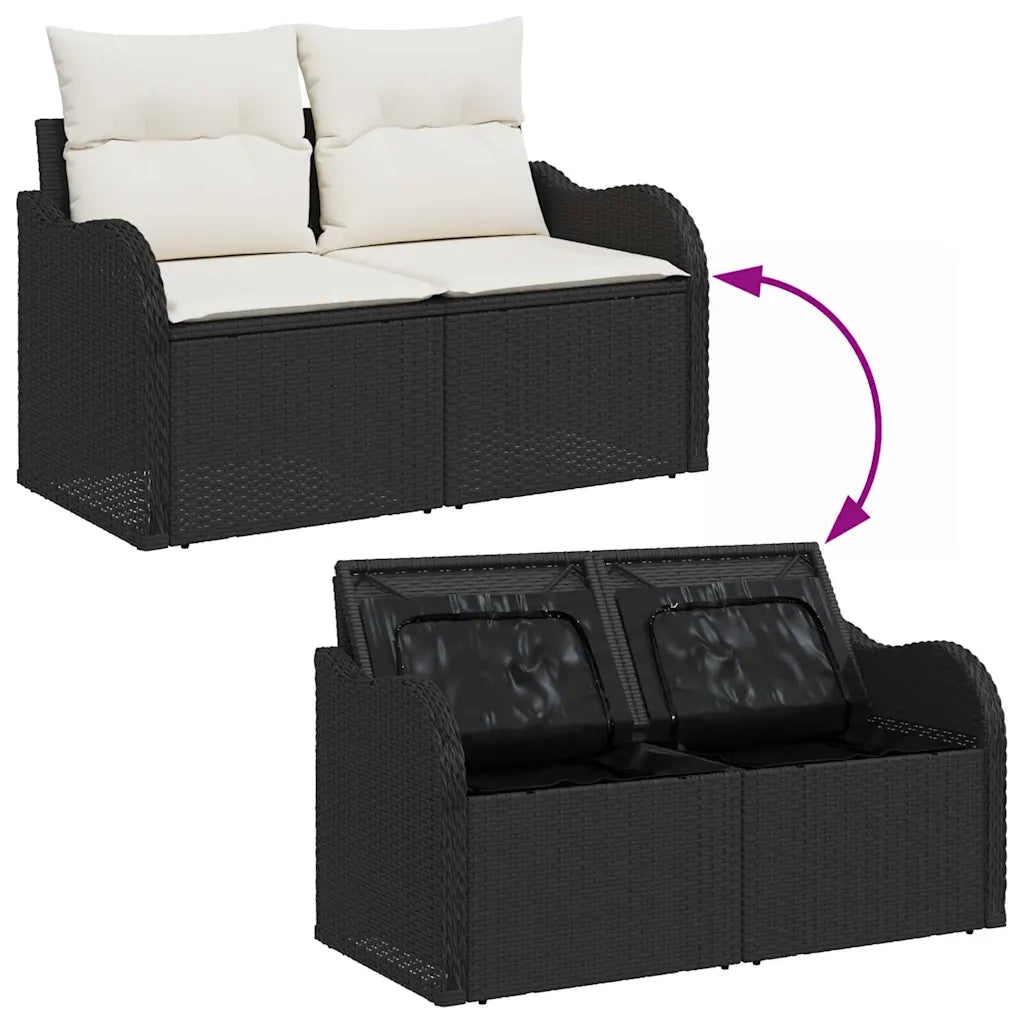 Set Divano da Giardino 6 pcs Nero e bianco Poly Rattan 3354436