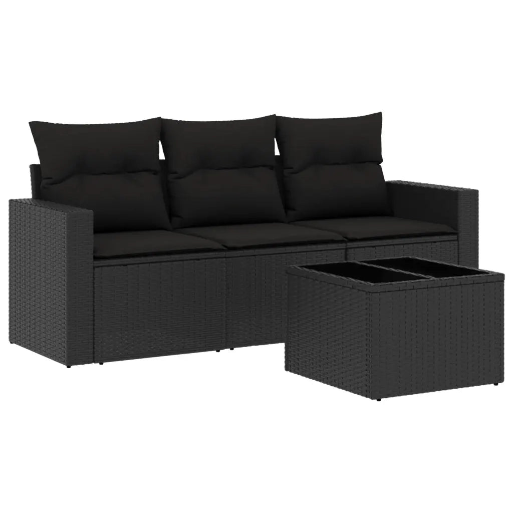 Set Divani da Giardino 4 pz con Cuscini Nero in Polyrattan 3251002