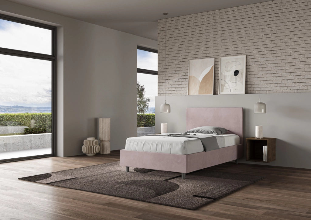BS COM Letto singolo contenitore imbottito 100x190 microfibra glicine