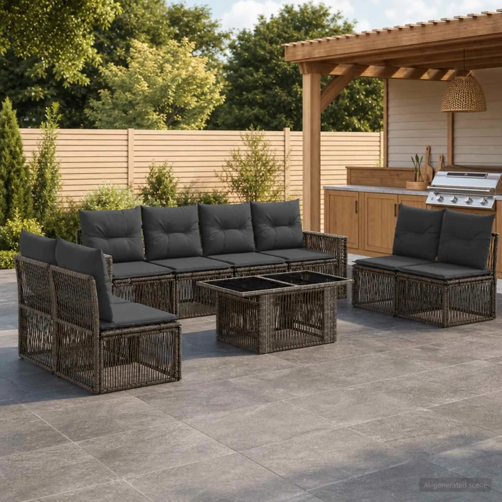 Set Divano da Giardino 9 pz Grigio e Grigio Scuro polyrattan 3436778