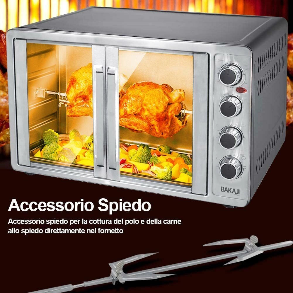 Forno Fornetto Elettrico Ventilato 55 lt 2200 W Luce Doppia Porta Girarrosto
