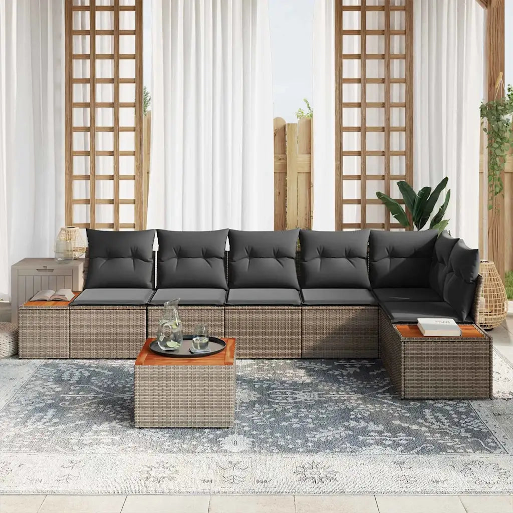 Set Divano da Giardino con cuscino 7 pcs Grigio Poly Rattan
