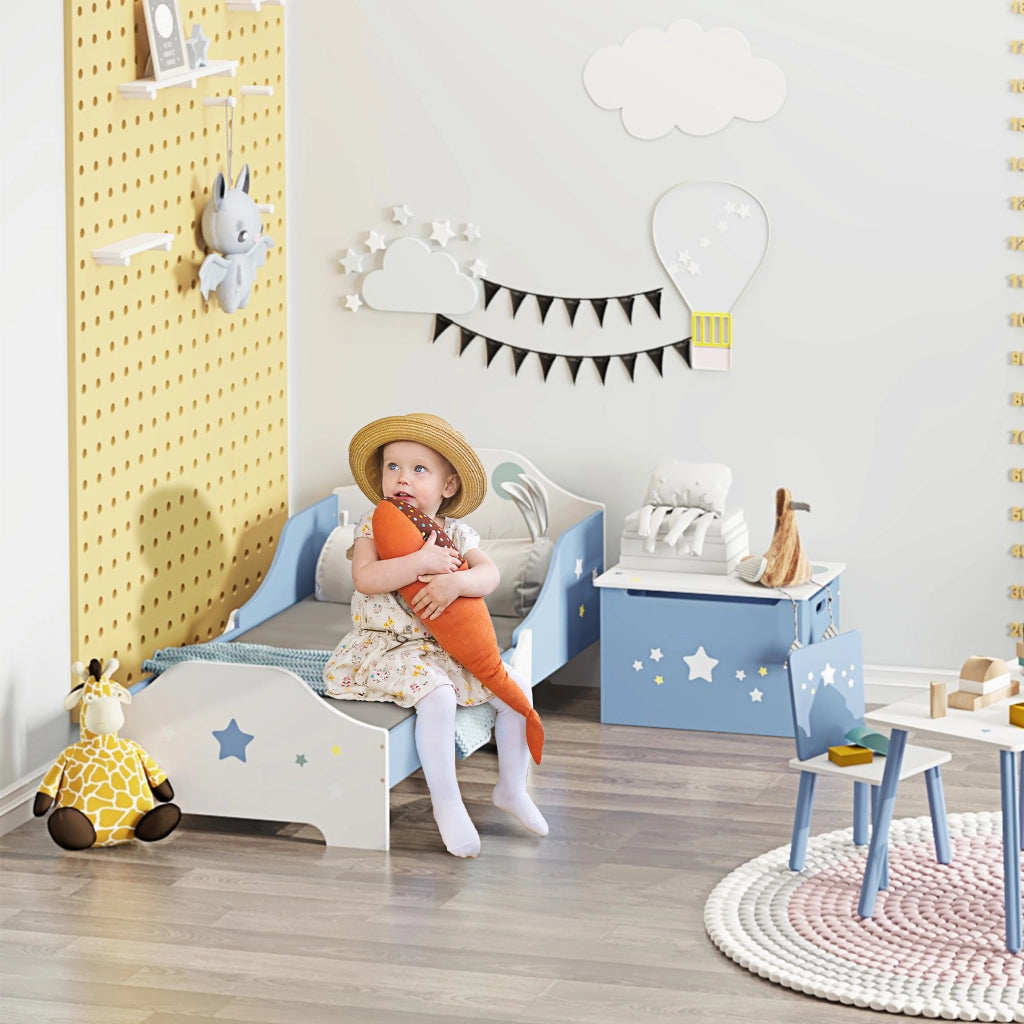 Letto Basso per Bambini di +3 Anni con Sponde Blu e Bianco