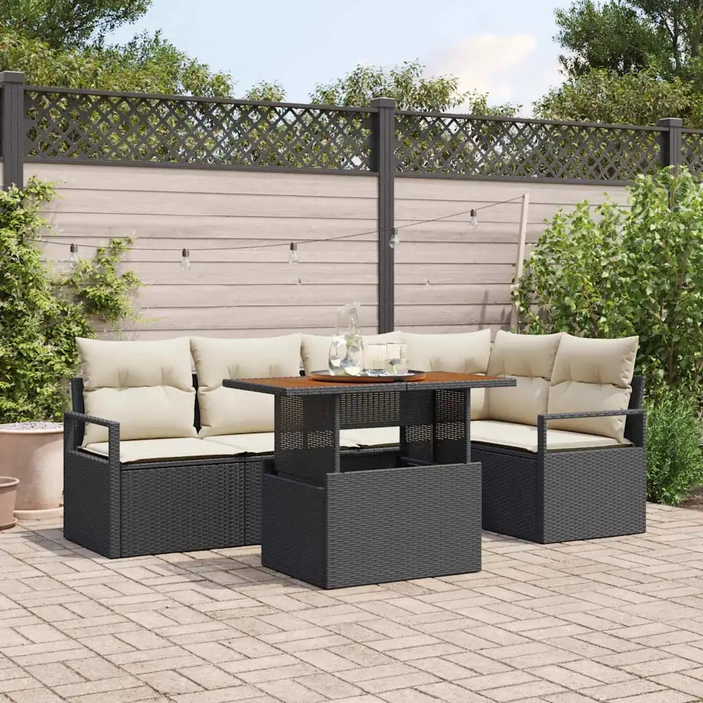 Set da Pranzo per Giardino con cuscino 6 pcs Nero e Crema