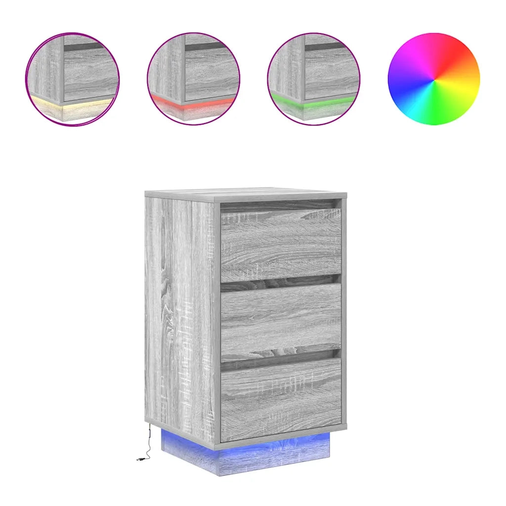 Comodino con Luci LED Grigio Sonoma 38x34x65 cm 861306