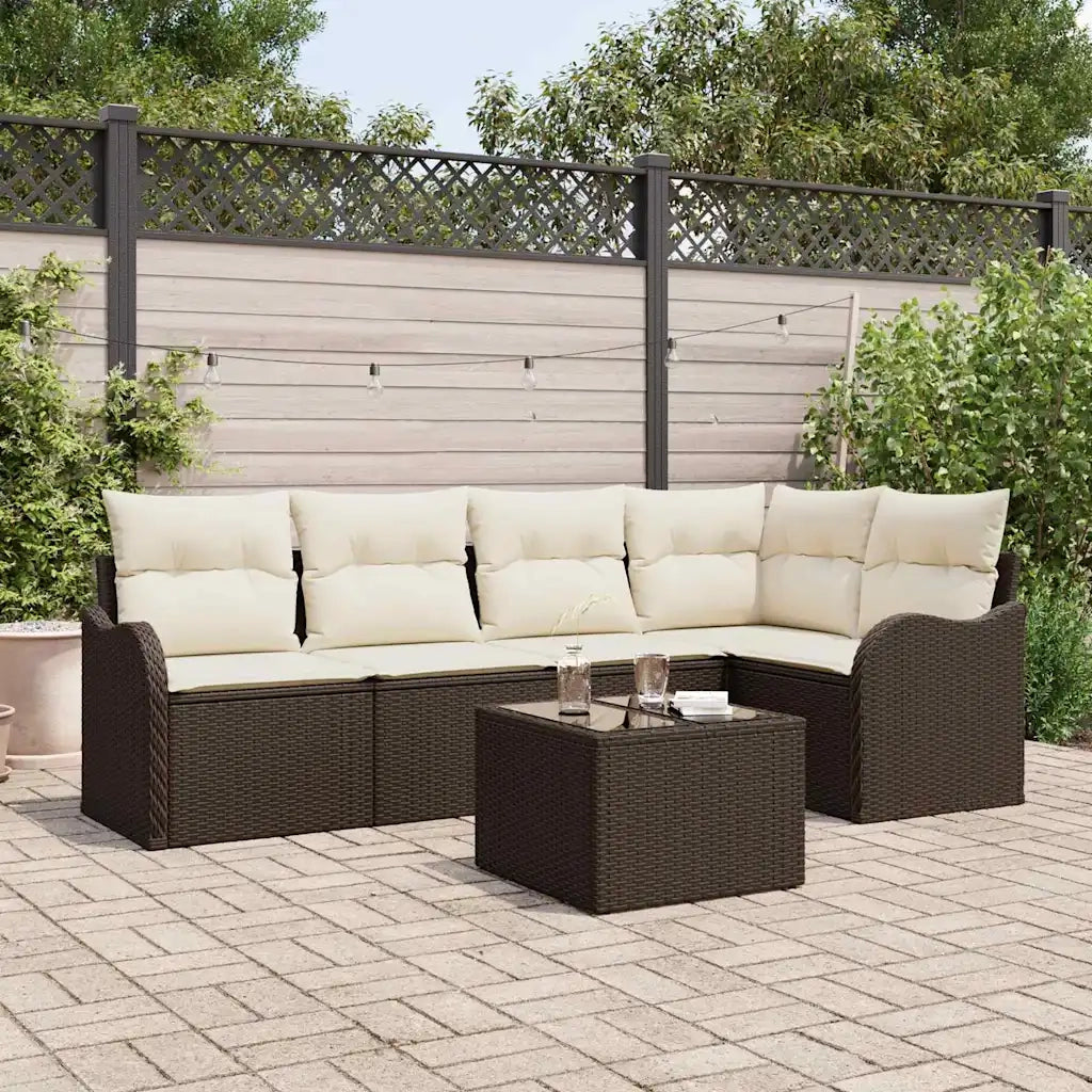 Set Divano da Giardino con cuscino 6 pcs Marrone Poly Rattan