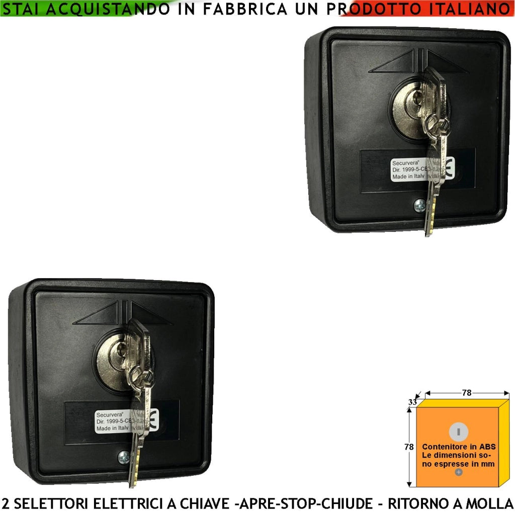 Interruttore Elettrico Ritorno a Molla Due Pezzi 4 Chiavi Codice Univo 3 Posizioni Apre Stop Chiude 15 A Isolamento 250 V Apertura Condominiale Pedonale Montaggio Esterno Selettore Comando Automatismi