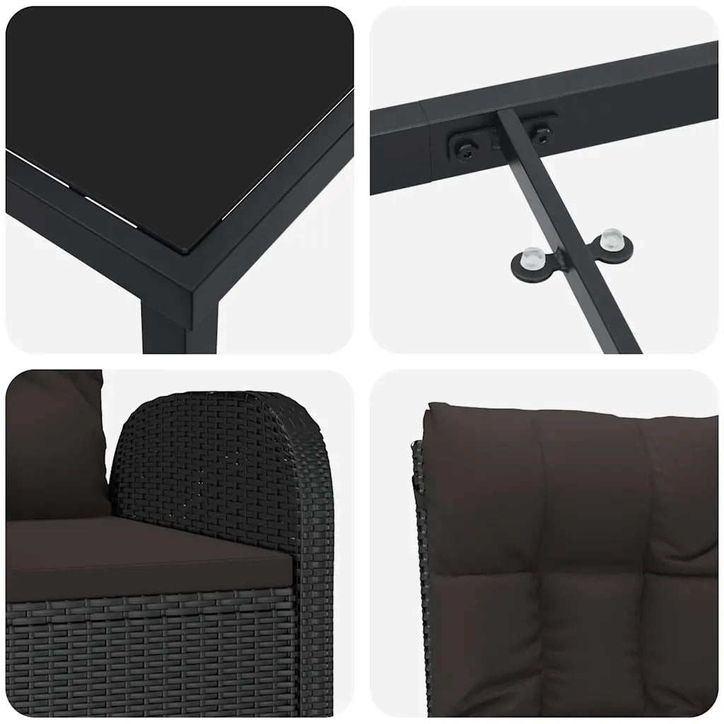 Set da Pranzo per Giardino con cuscino 9 pcs Nero polyrattan 3379512