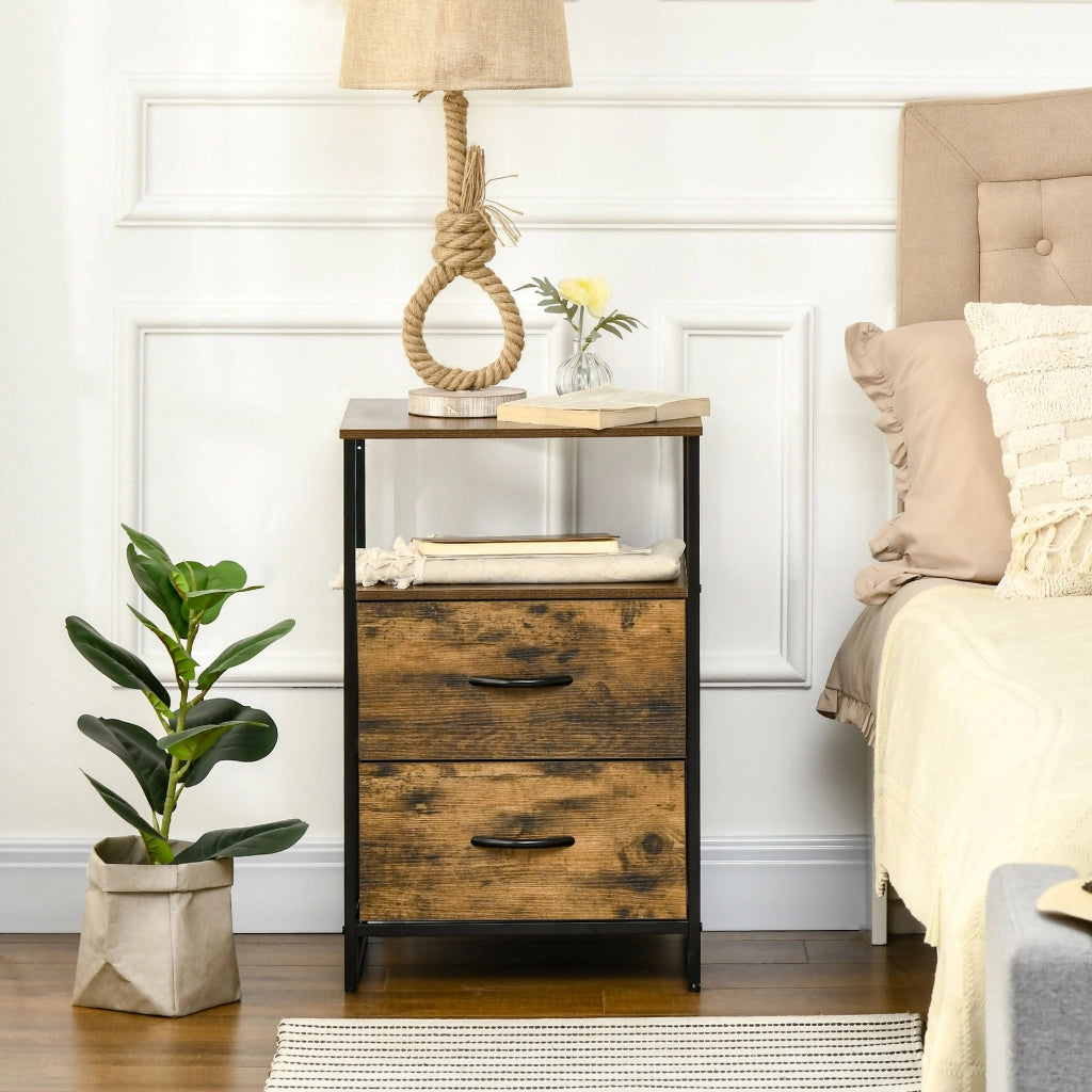 Armadio per soggiorno con cassetti in tessuto ¨C Minimal ¨C MDF, struttura in acciaio, marrone