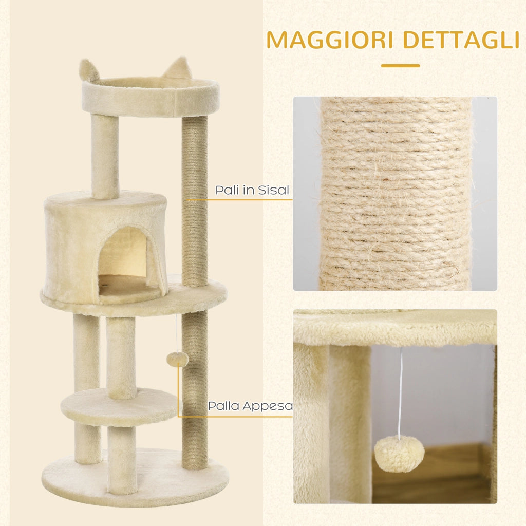 Albero Tiragraffi per Gatti con Cuccia e Piattaforma ¨C Minimal ¨C 104 cm Bianco