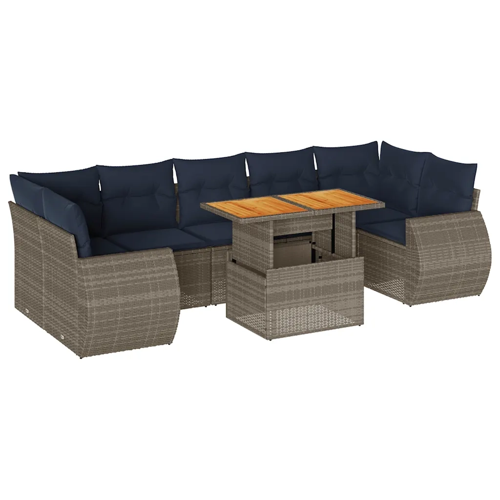Set Divano da Giardino 8 pz con Cuscini Grigio in Polyrattan 3327239