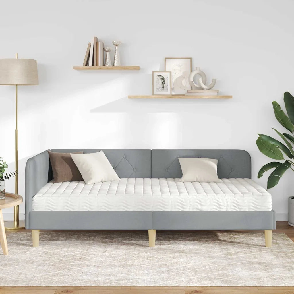 Cornice del letto ad angolo Grigio chiaro 90 x 190 cm Tessuto