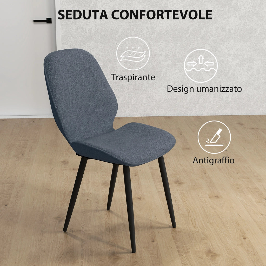 Set 2 Sedie da Pranzo ¨C Xylo ¨C Schienale Ricurvo Tessuto Effetto Lino Grigio e Nero 46x56x86 cm