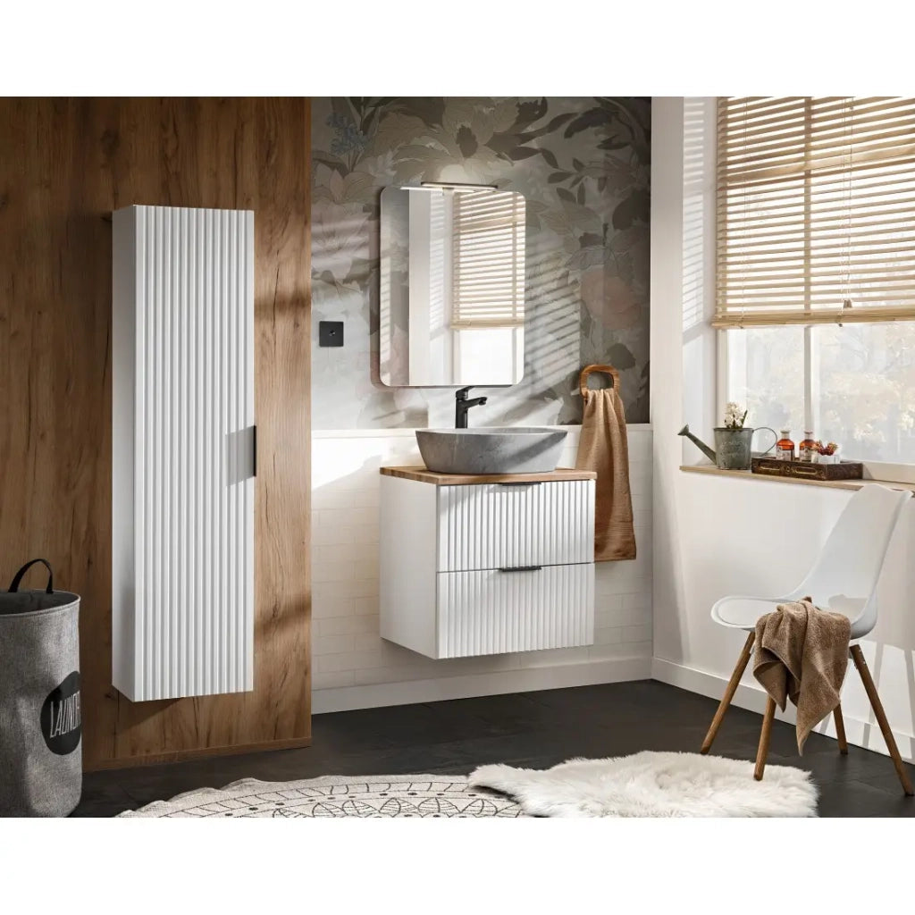 Mobile sottolavabo NOXERA – 60 cm – 2 cassetti – Colore bianco opaco – Da appendere