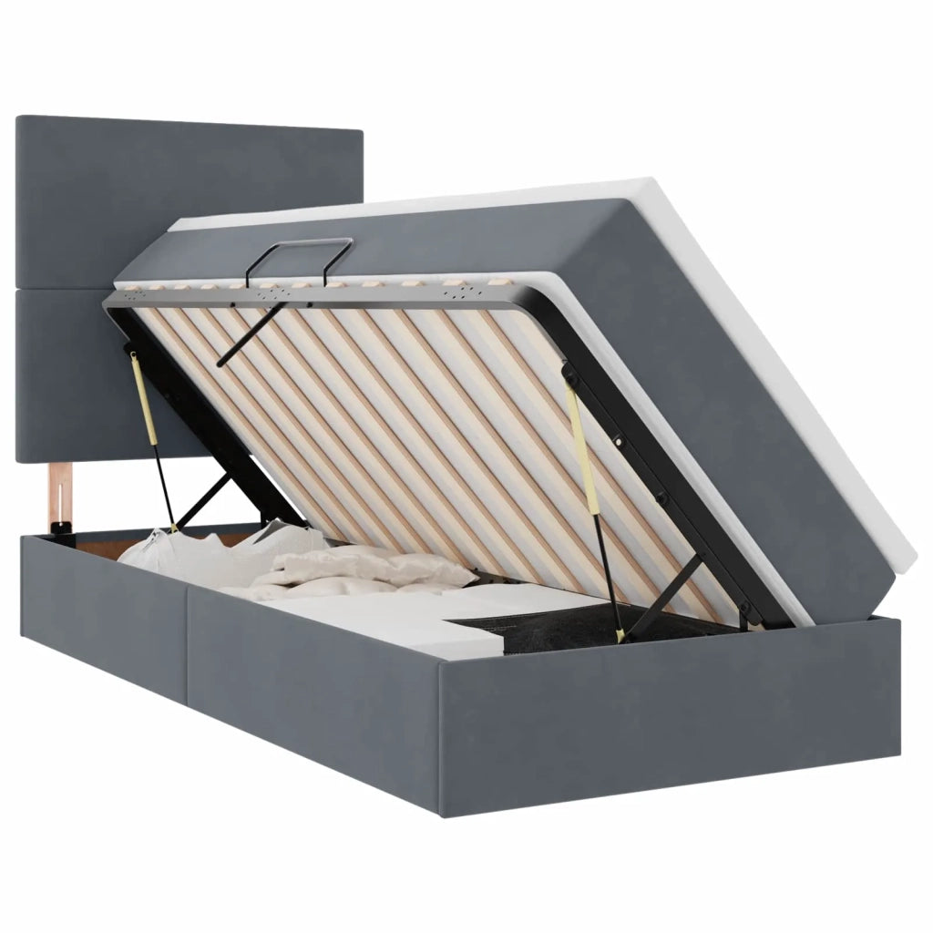 Letto con contenitore e materasso Grigio scuro 90 x 190 cm