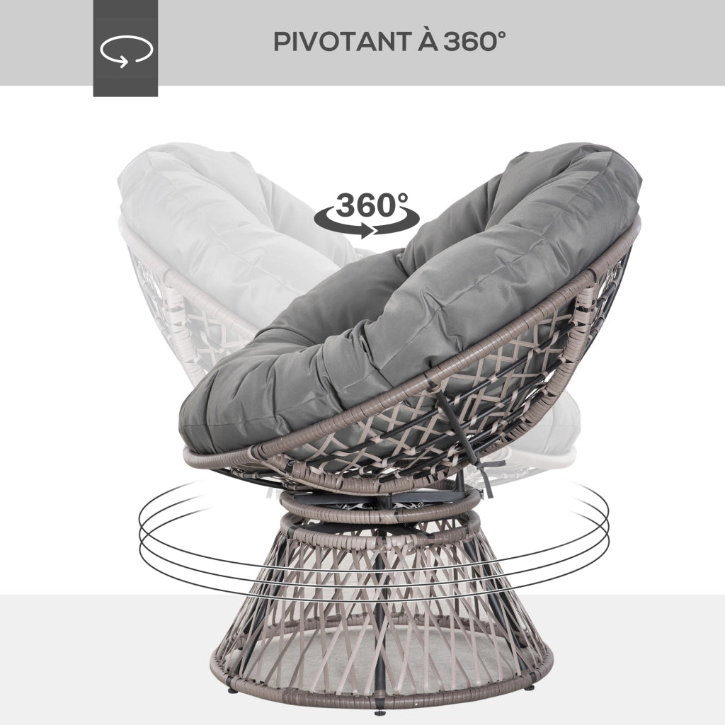 Poltrona da giardino girevole con cuscino ¨C Zephmum ¨C Grigio, 97x86 cm