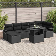 Set Divano da Giardino con archiviazione 8 pcs Nero polyrattan