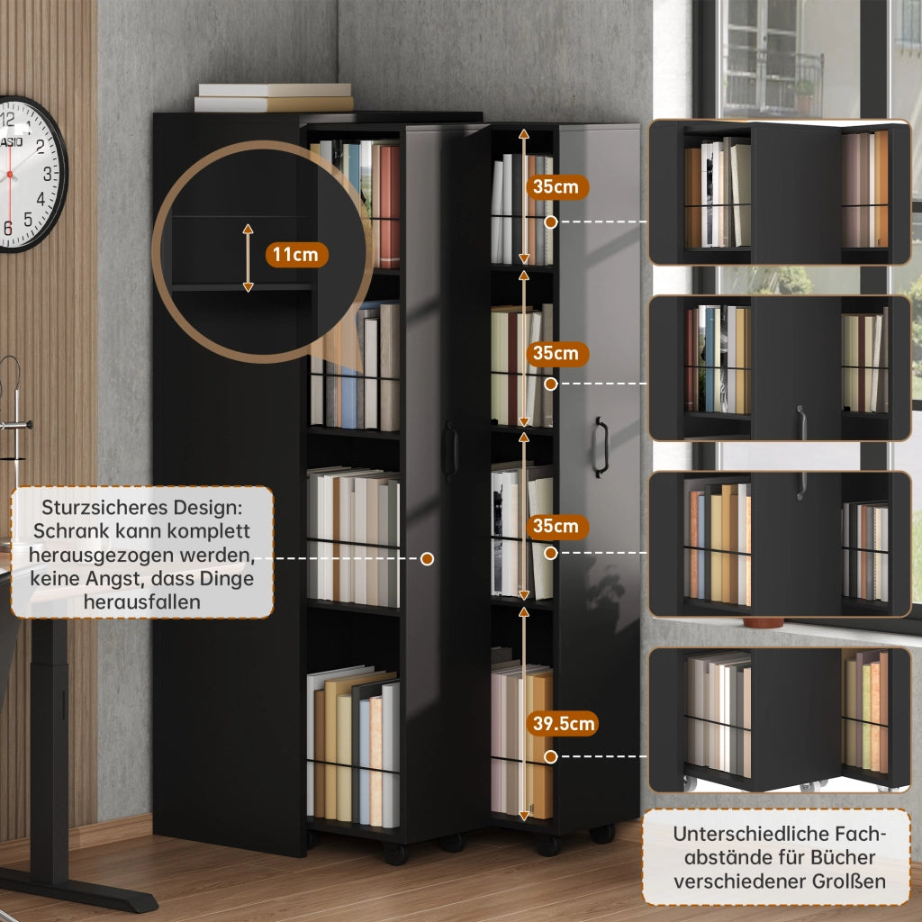 LIBRERIA Estensibile su Ruote 51,5 x 41 x 158 cm MDF Nero