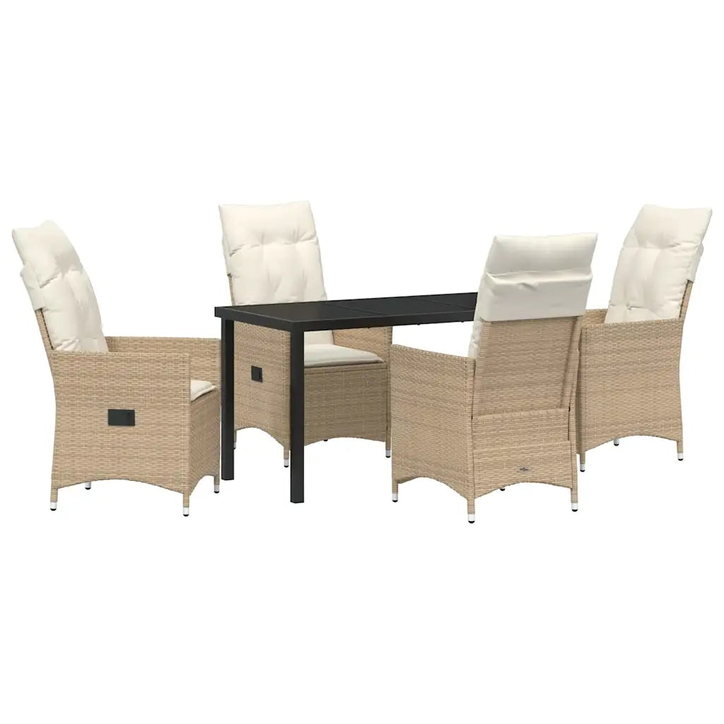 Set da Pranzo per Giardino con cuscino 5 pcs Beige polyrattan 3379557